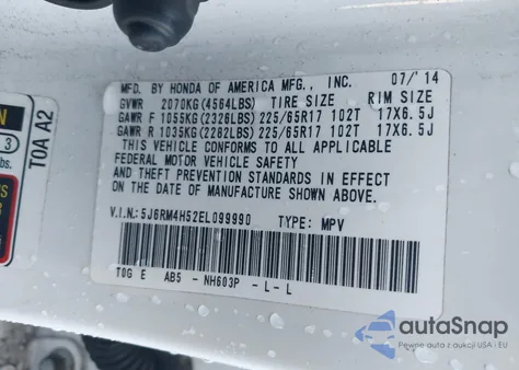 2014 Honda Cr-V Ex z USA, uszkodzony, nr VIN 5J6RM4H52EL099990